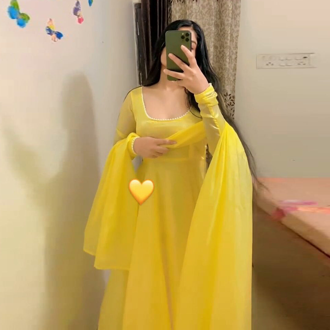 Lemon Yellow Plain Designer Organza Kurti