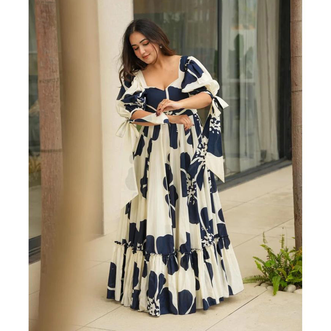Jusson White Galaxy Designer Printed Maxi Dress
