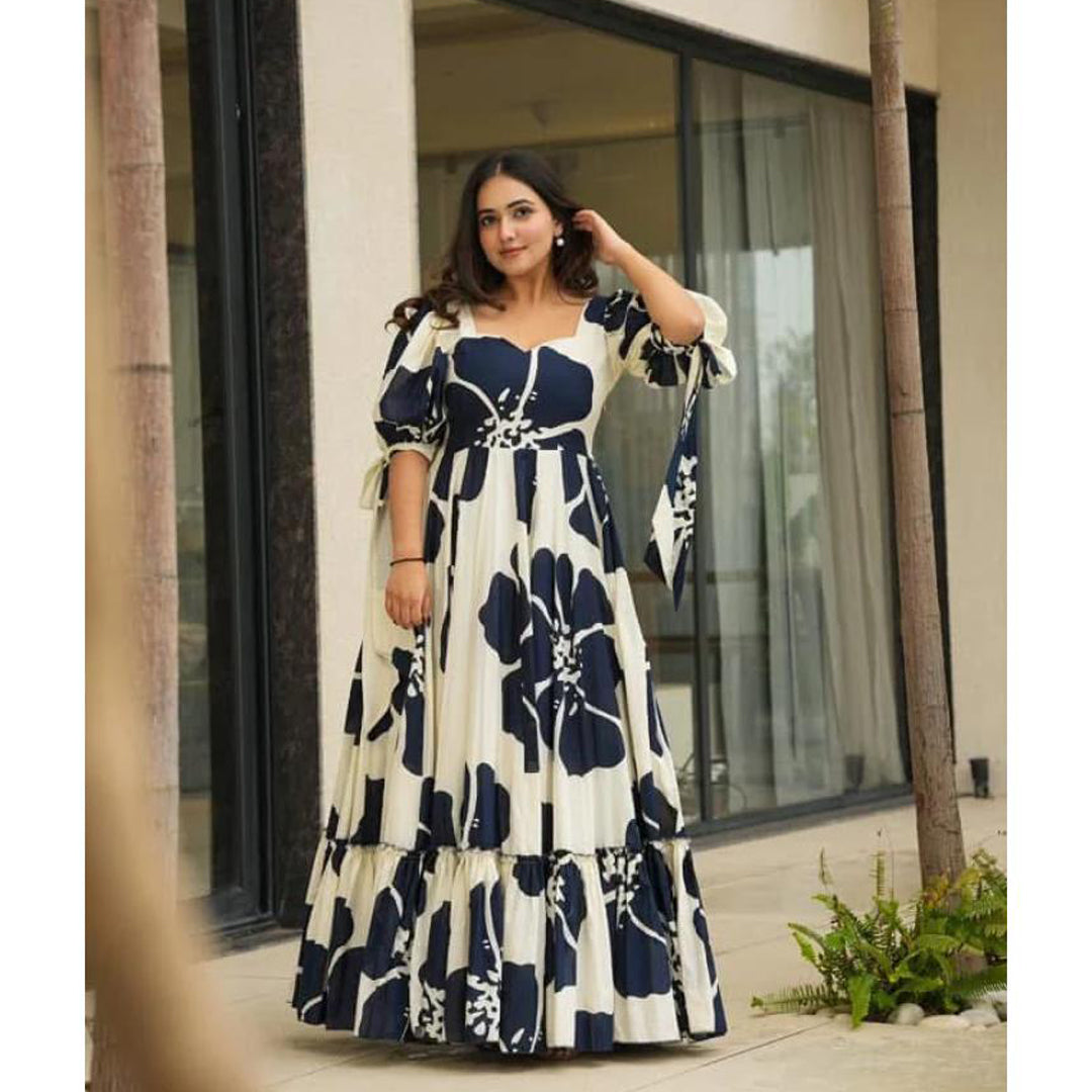 Jusson White Galaxy Designer Printed Maxi Dress