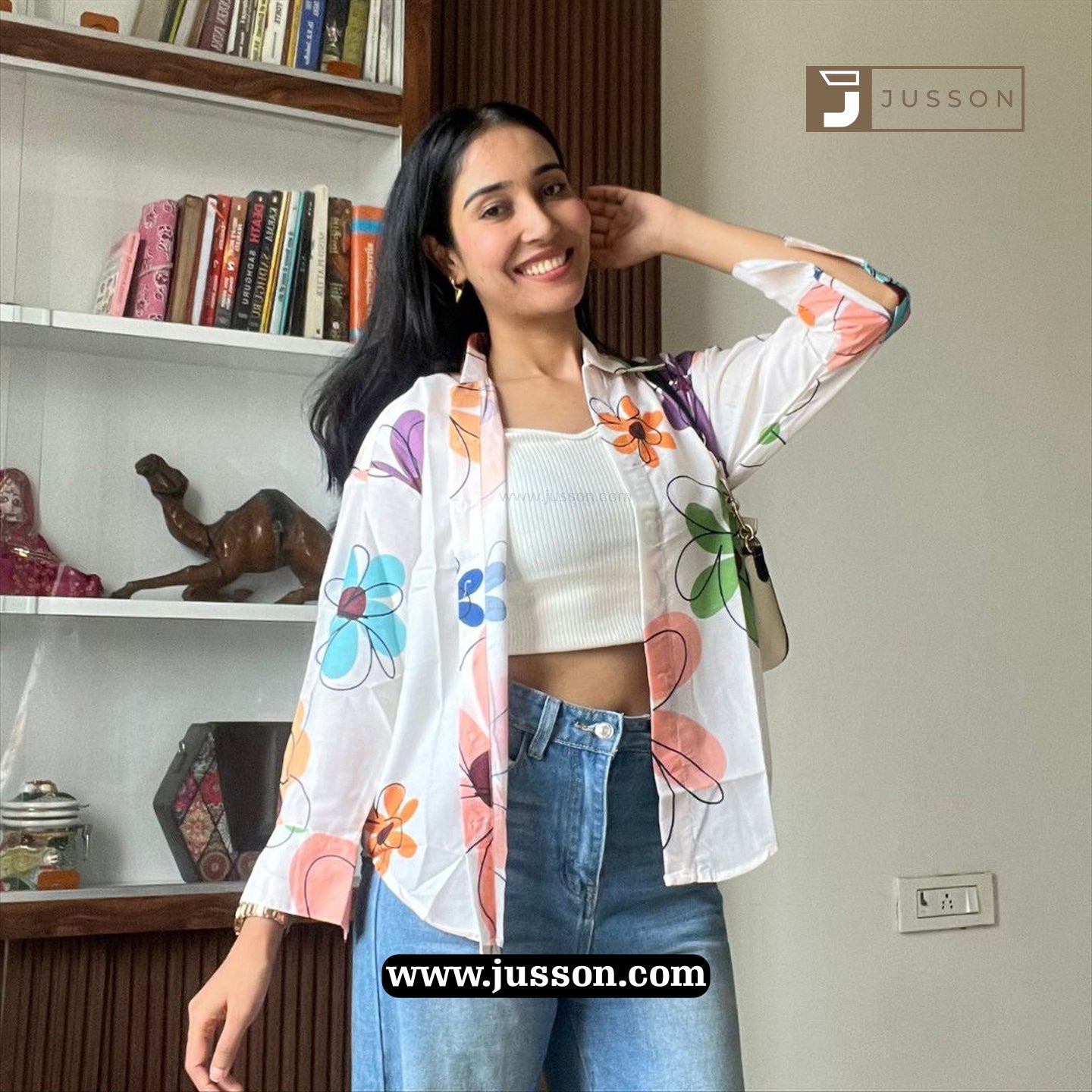 White Bloom Pop Oversized Printed Shirt
