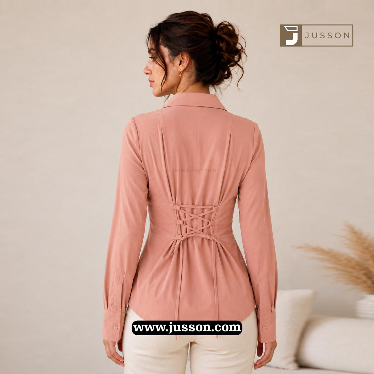 Dusty Rose Adjustable Corset Back Fitted Shirt