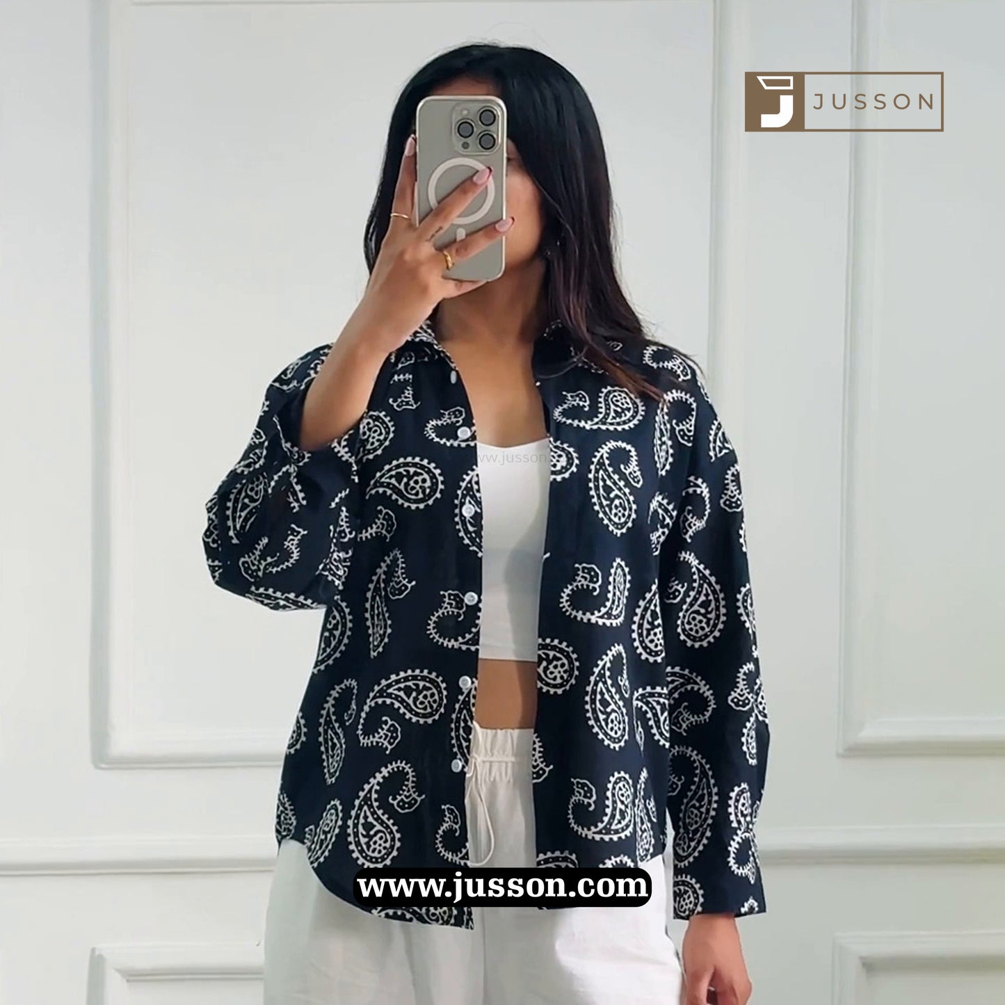 Classic Black And White Paisley Printed Oversized Shirt