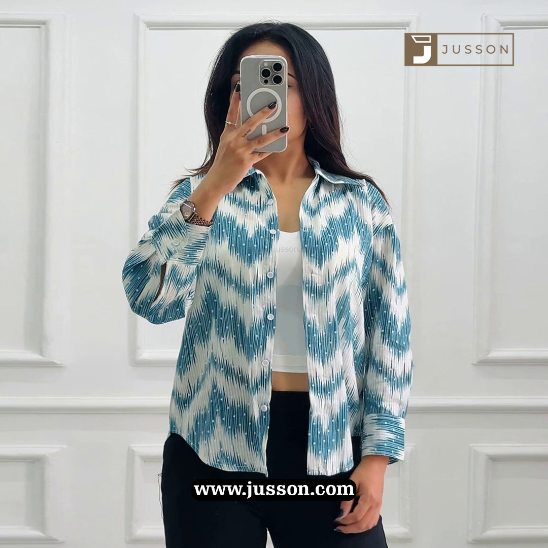 Blue And White Ikat Printed Pure Cotton Casual Shirt