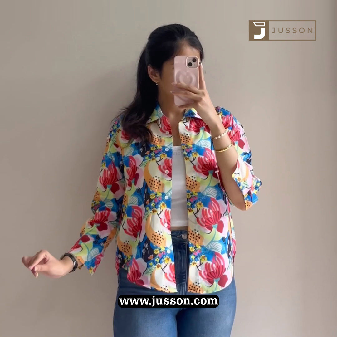 Tropical Bloom Multicolor Printed Shirt