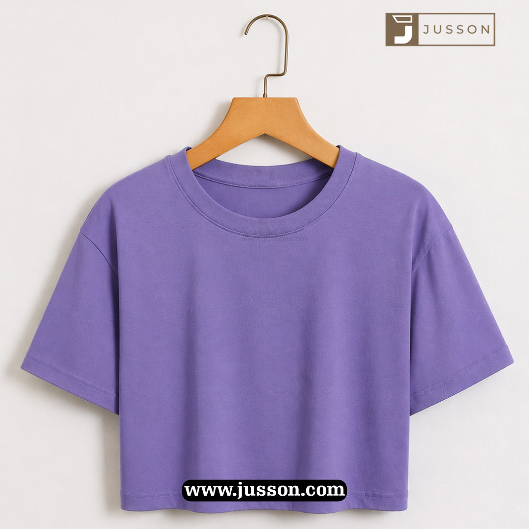 Women’s Solid Lavender Round Neck Half Sleeve Crop Top