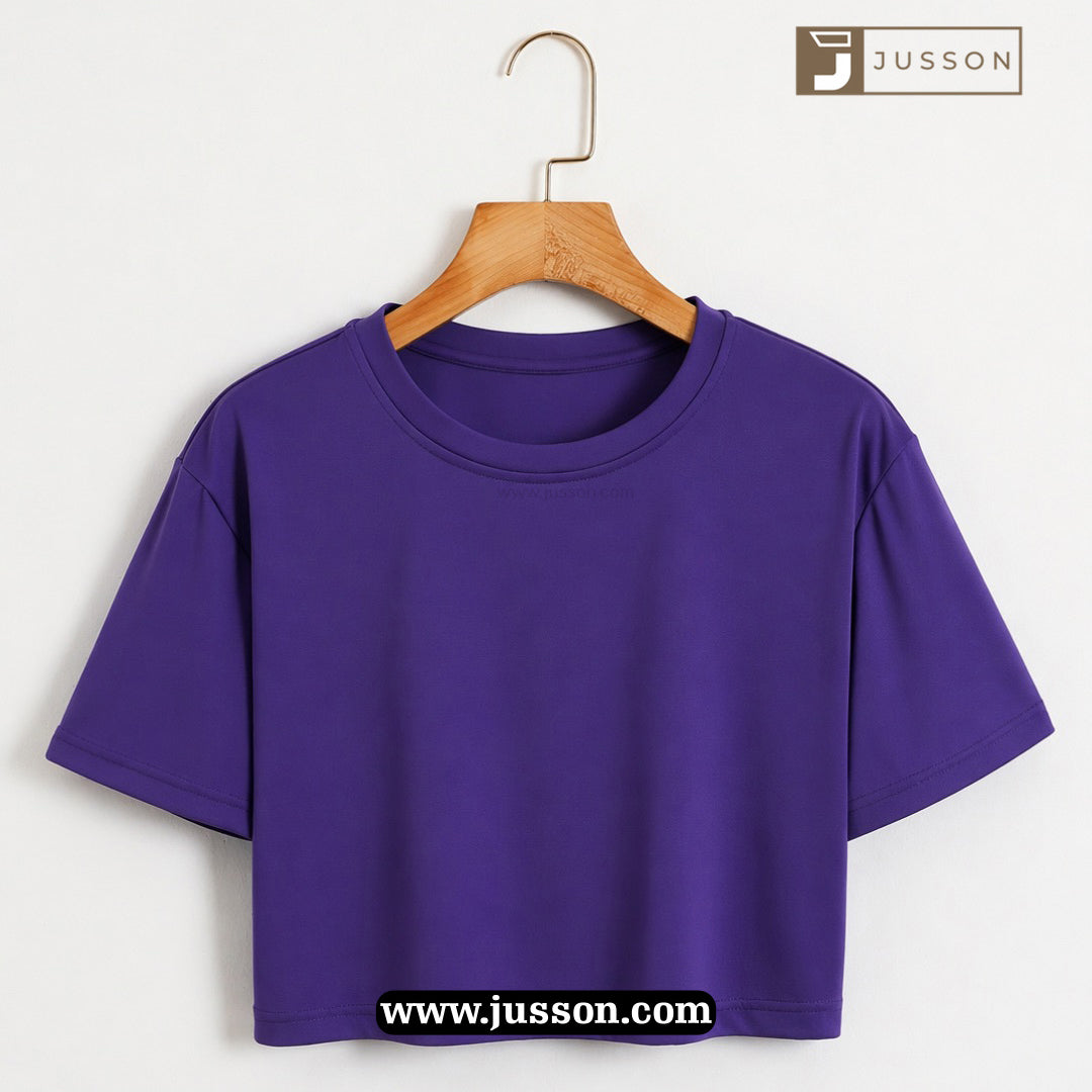 Women’s Solid Purple Round Neck Half Sleeve Crop Top