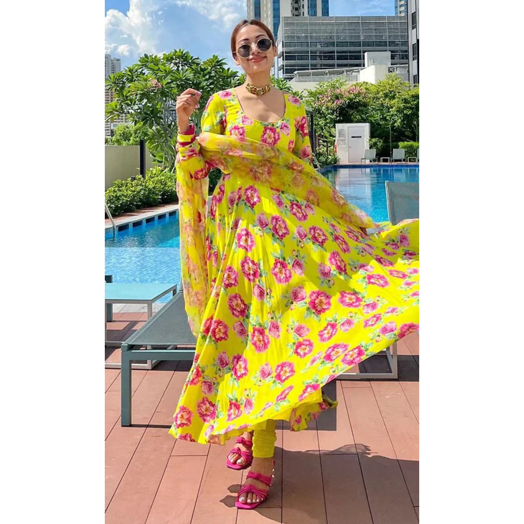 Parrot Green Long Designer Kurtis