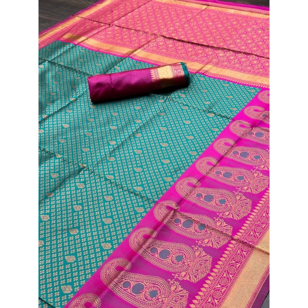 Forest Green And Pink Soft Art Silk Saree