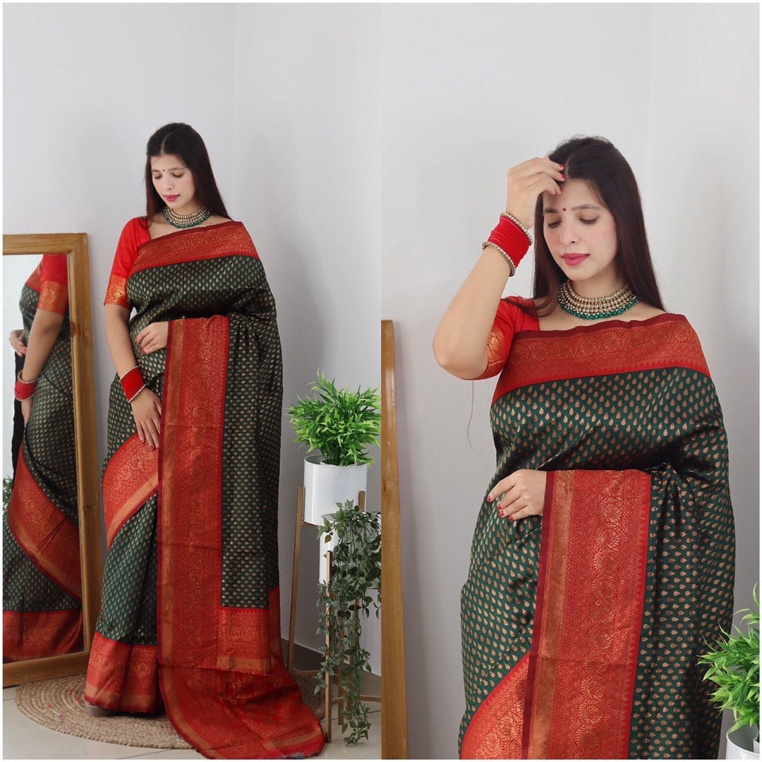 Dark Green And Pink Soft Silk Saree