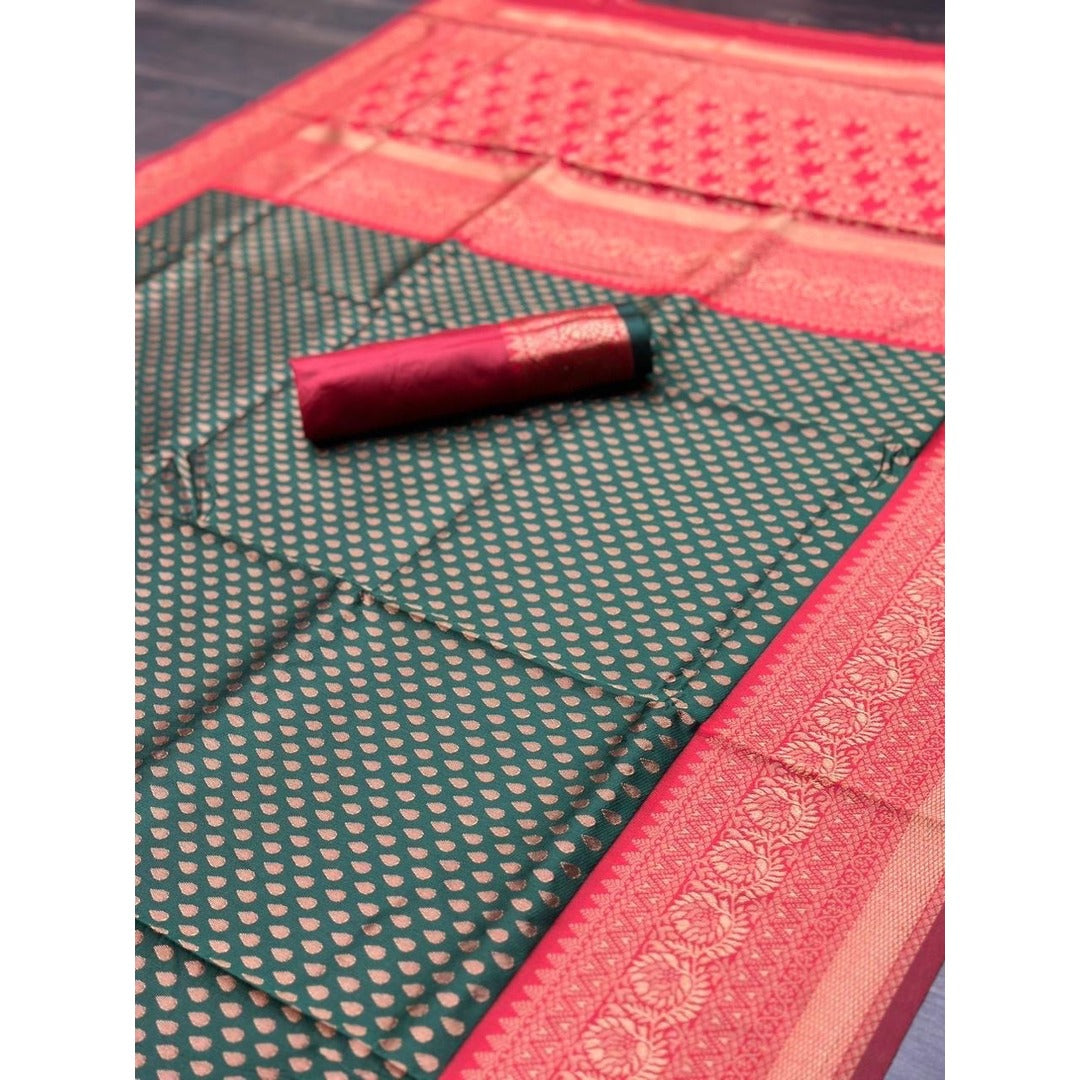 Dark Green And Pink Soft Silk Saree