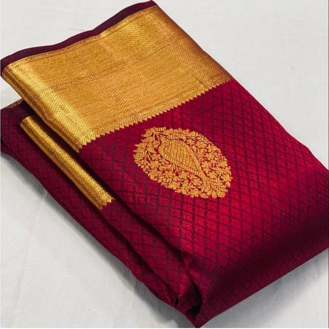 Maroon And Gold Combination Soft Silk Saree