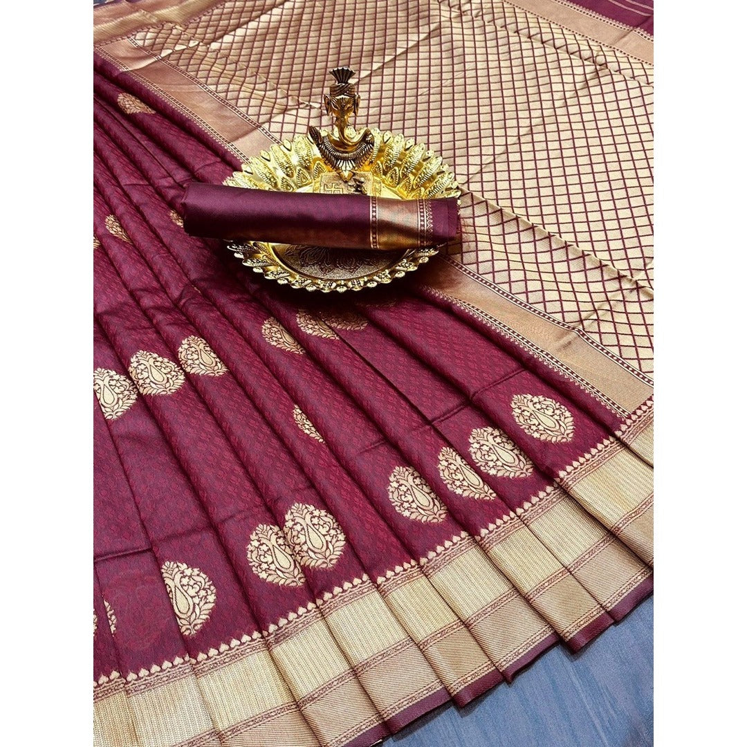 Maroon And Gold Combination Soft Silk Saree