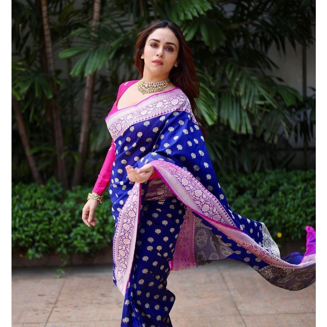 Royal Blue And Silver Combination Silk Saree