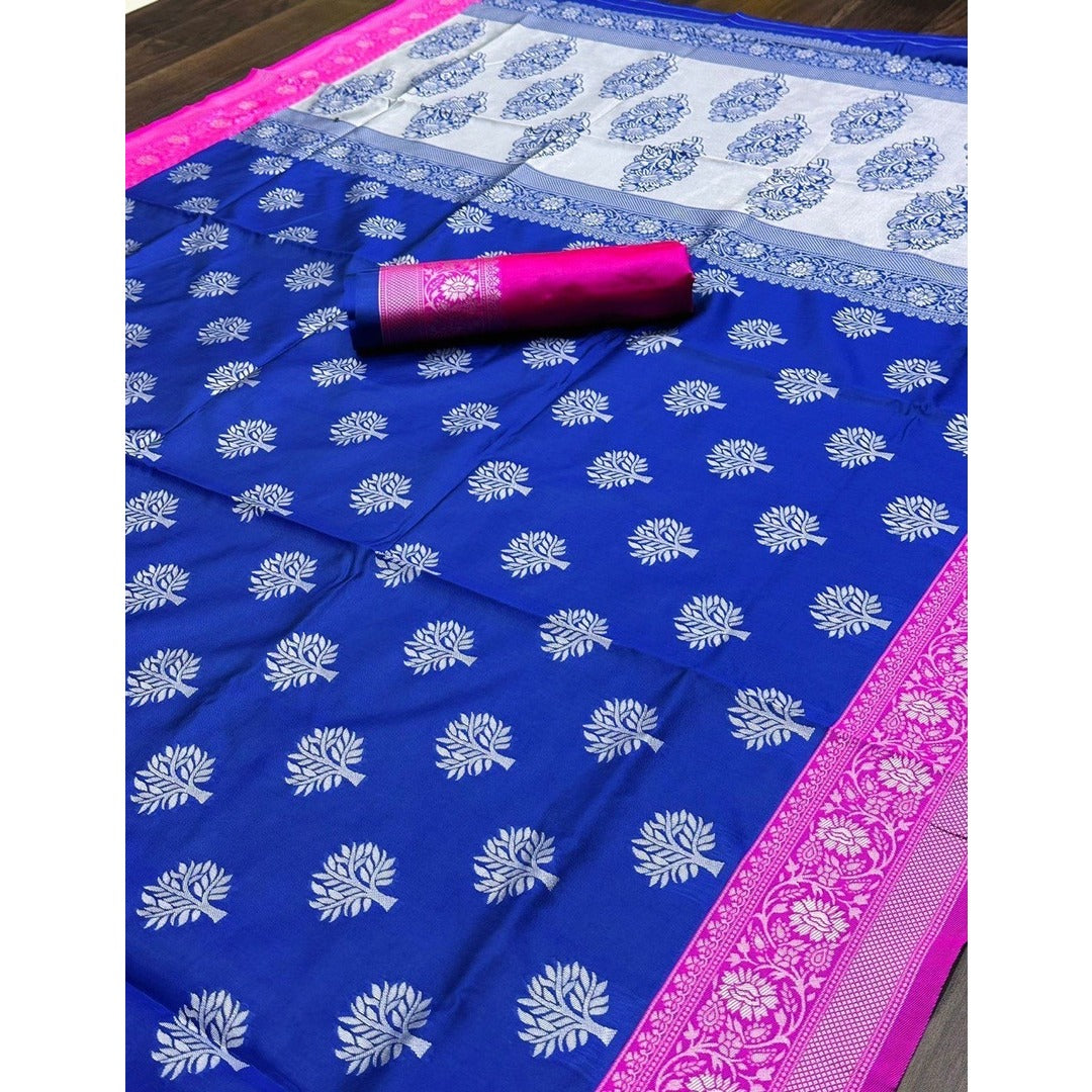 Royal Blue And Silver Combination Silk Saree