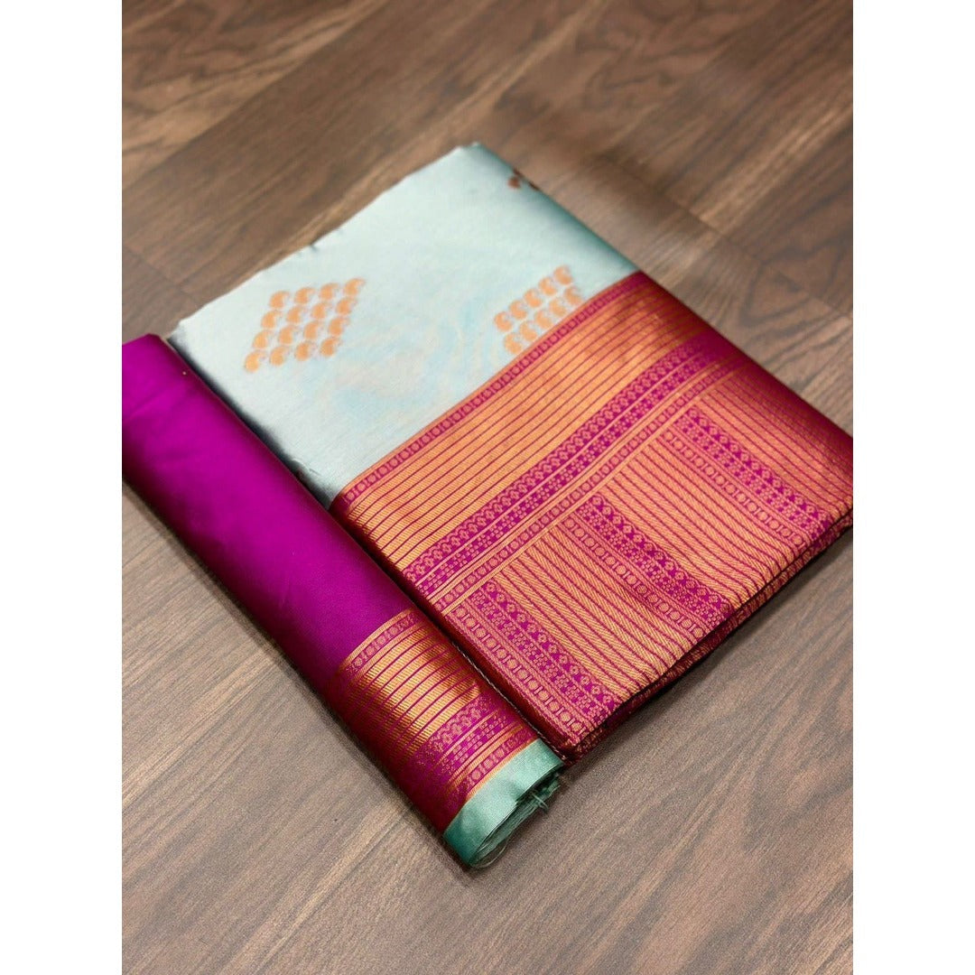 Sky Blue And Wine Combination Silk Saree