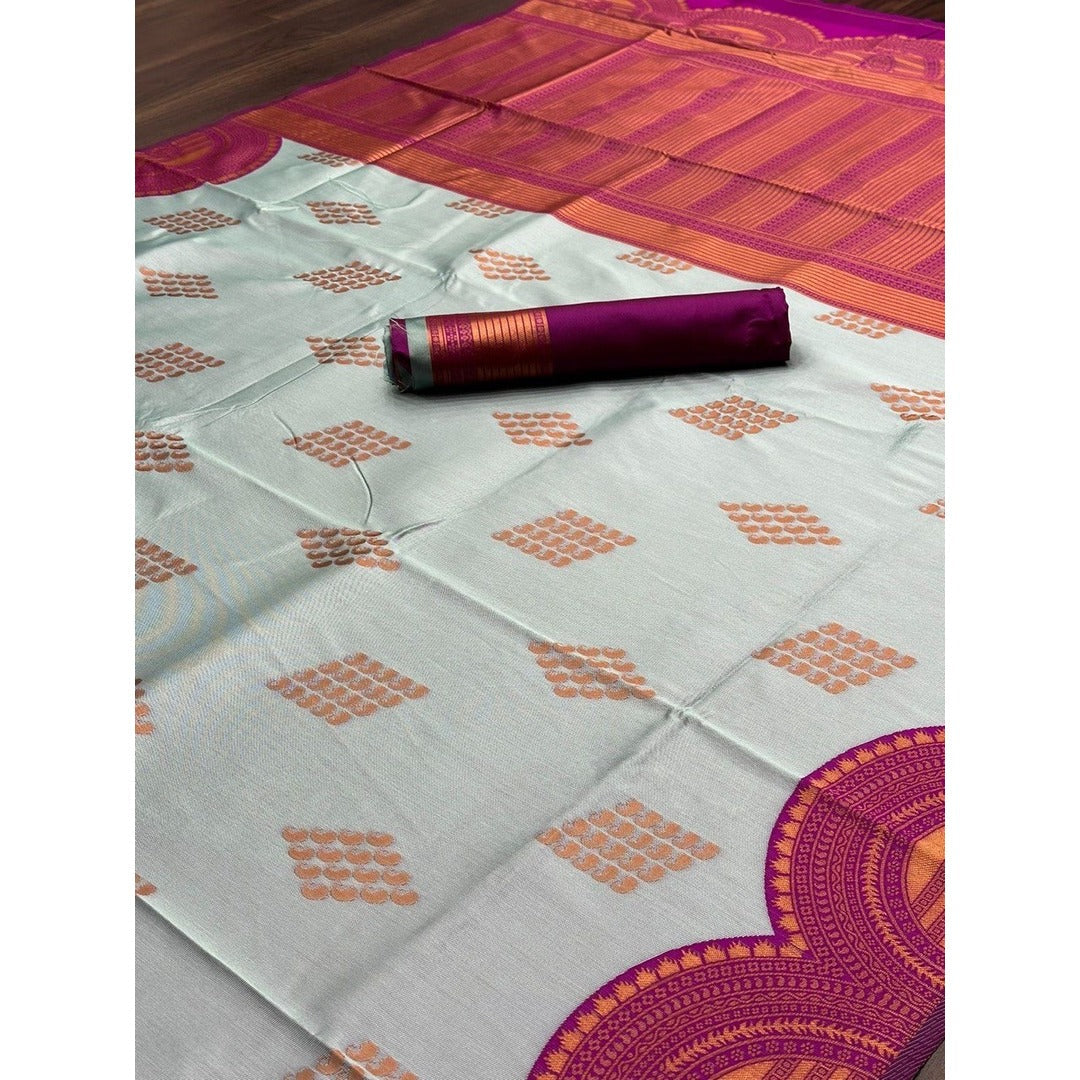 Sky Blue And Wine Combination Silk Saree