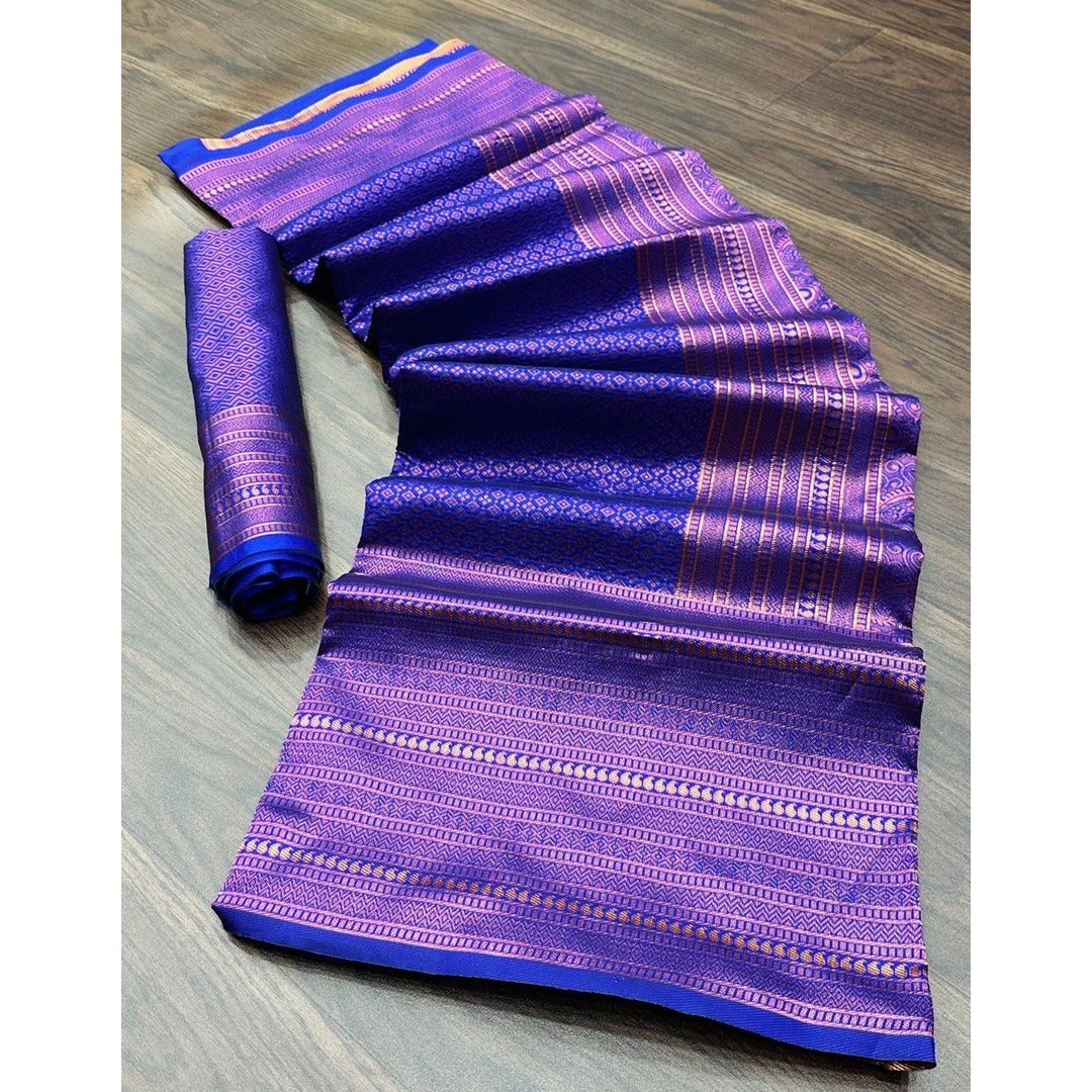 Royal Blue With Cooper Zari Weaving Silk Saree