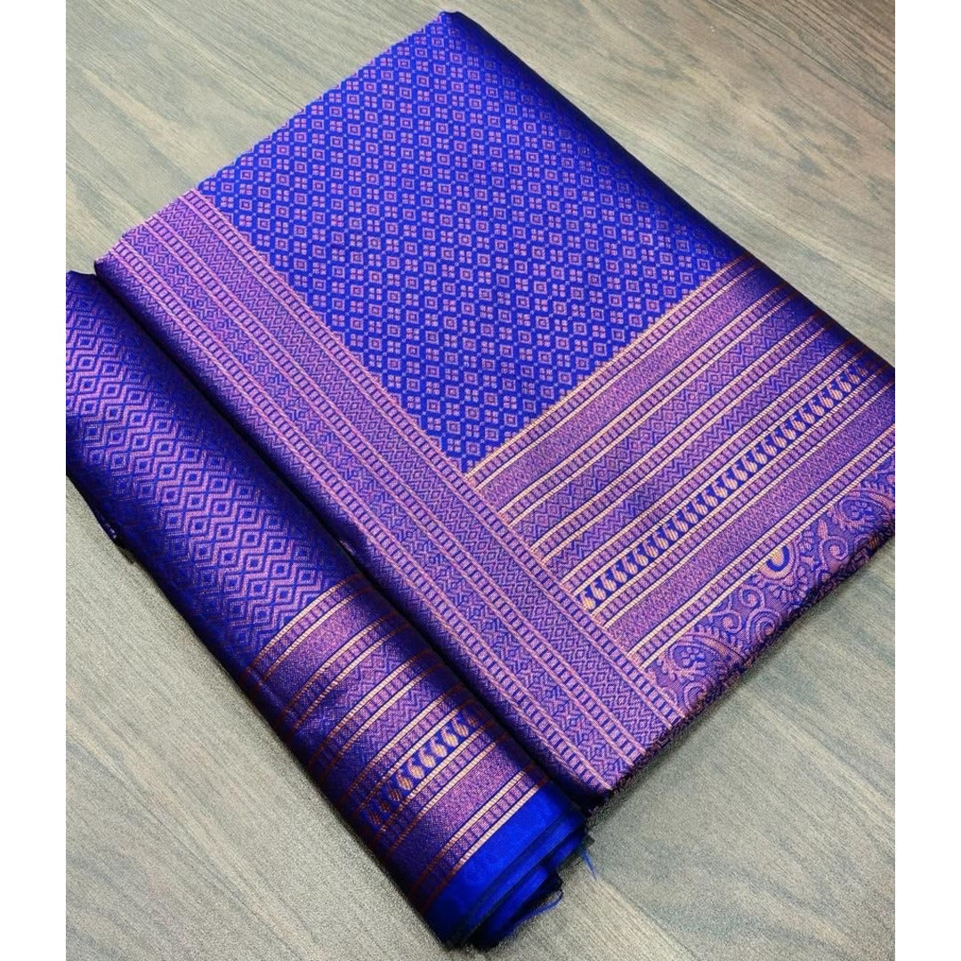 Royal Blue With Cooper Zari Weaving Silk Saree
