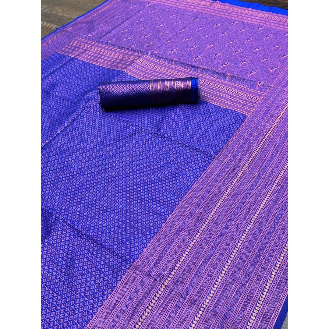 Royal Blue With Cooper Zari Weaving Silk Saree