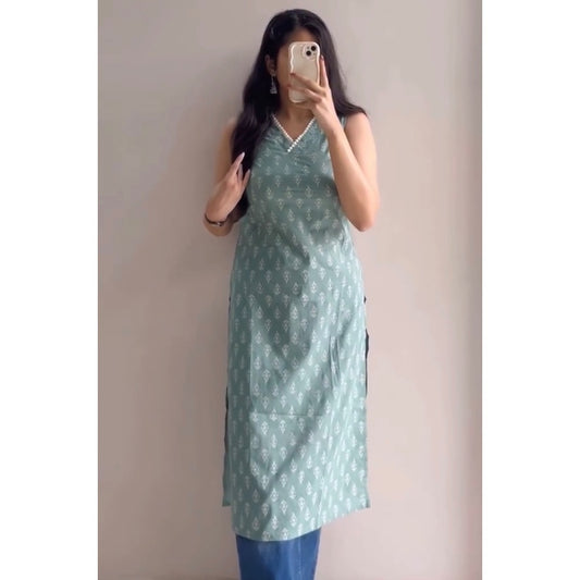 Mint Green Printed Daily Wear Kurtis