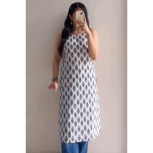 Off White Printed Daily Wear Kurtis
