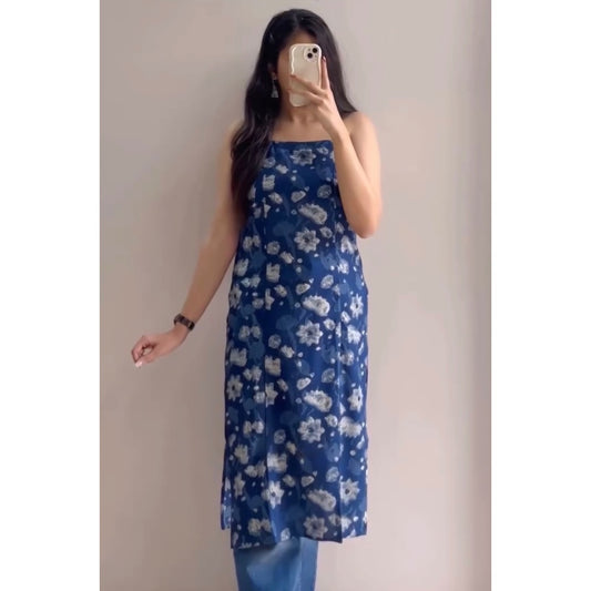 Royal Blue Floral Daily Wear Kurtis