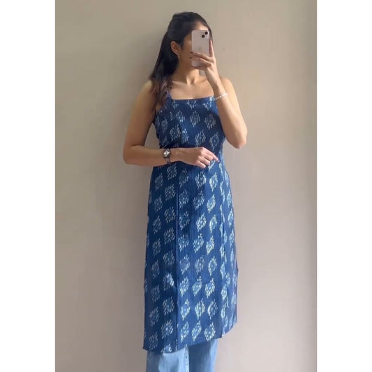 Denim Blue Printed Kurtis