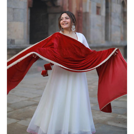 White And Maroon Masakali Anarkali Suit Set