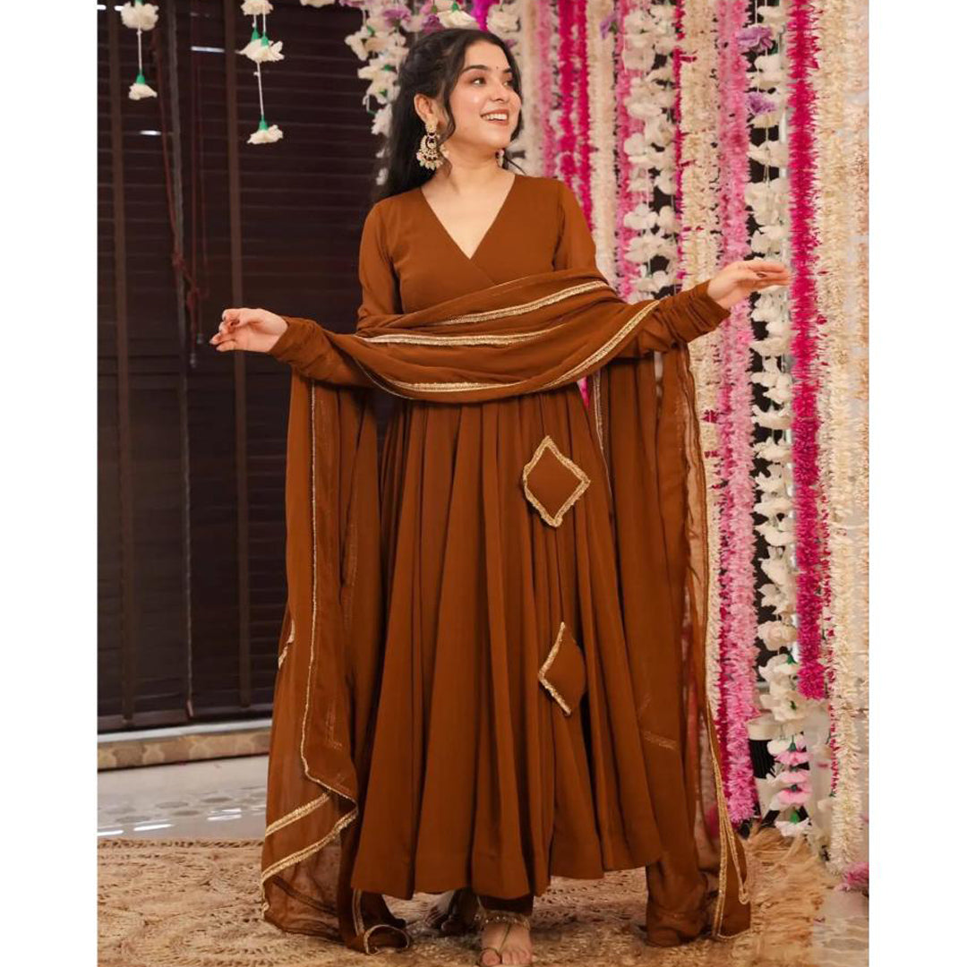 Russet Brown Georgette Suit Set