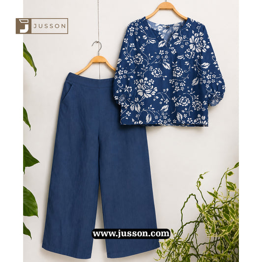Stylish Blue Floral Printed Co-Ord Set