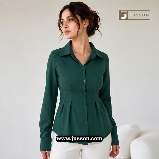 Teal Green Adjustable Corset Back Fitted Shirt