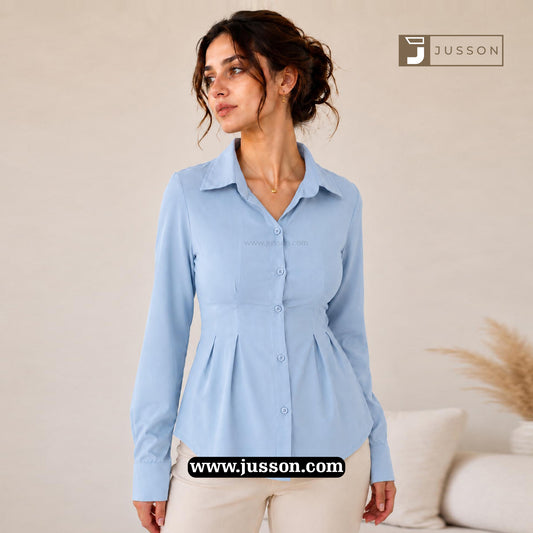 Pastel Blue Adjustable Corset Back Fitted Shirt