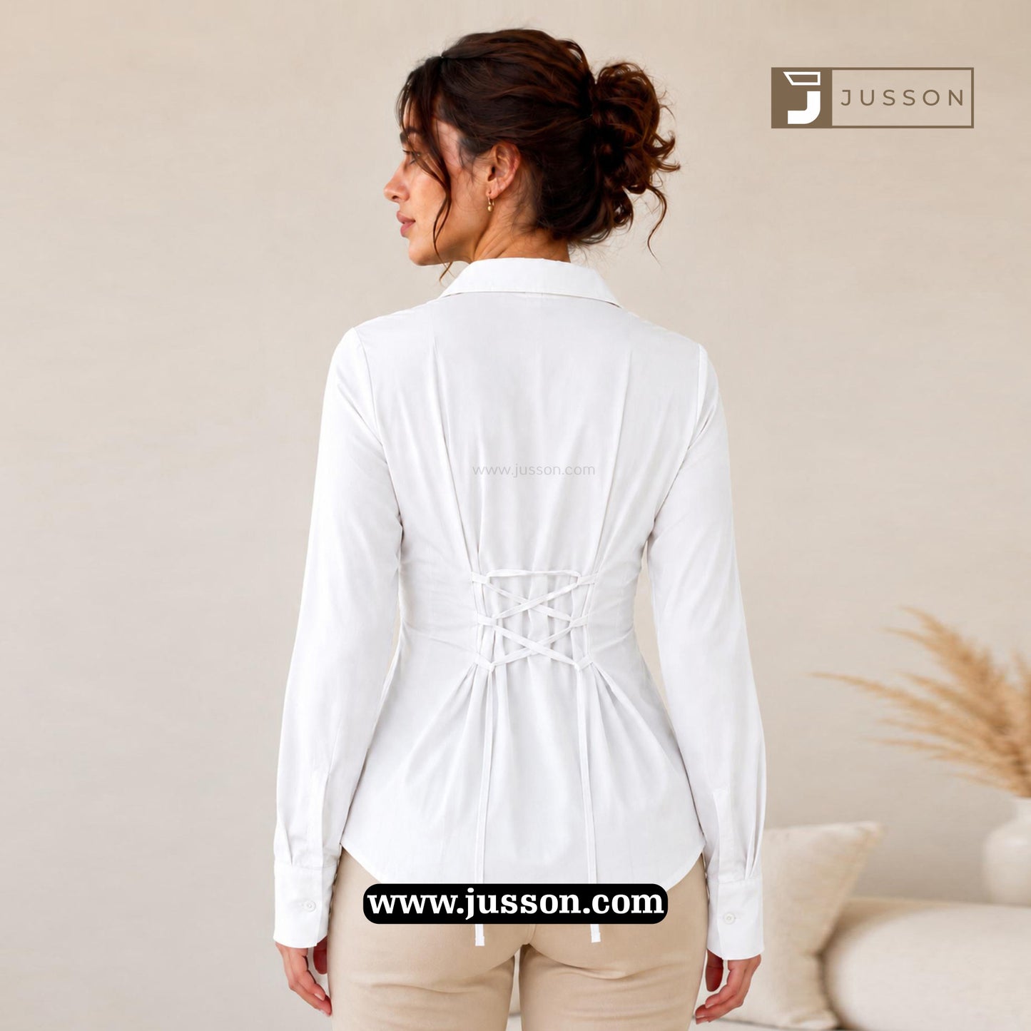 White Adjustable Corset Back Fitted Shirt