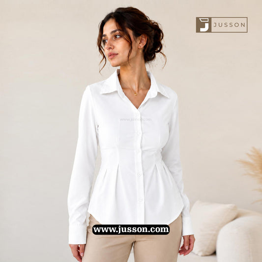 White Adjustable Corset Back Fitted Shirt