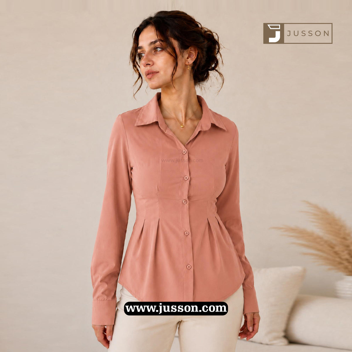 Dusty Rose Adjustable Corset Back Fitted Shirt