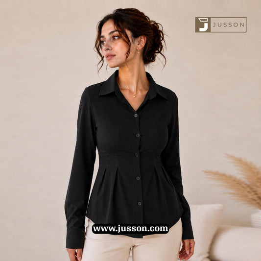 Black Plain Adjustable Corset Back Fitted Shirt