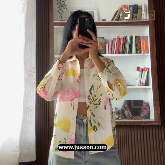 Pastel Yellow Floral Watercolor Casual Shirt