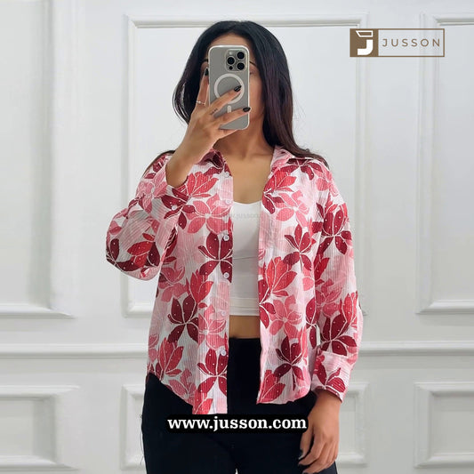 Bold Red Floral Pure Cotton Casual Shirt