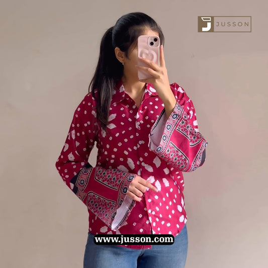 Magenta Bandhni Printed Bell Sleeve Casual Shirt