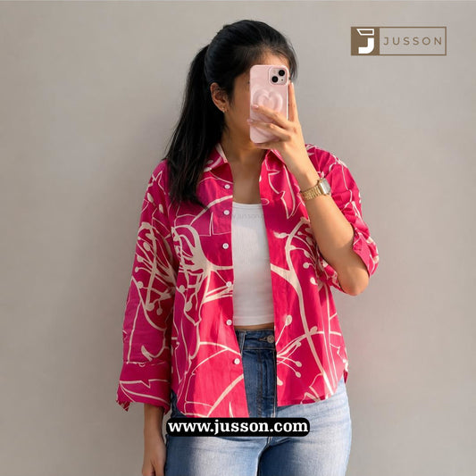 Fuchsia Pink Graphic Printed Oversized Shirt