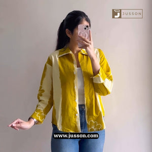 Mustard Floral Printed Oversized Button Down Shirt