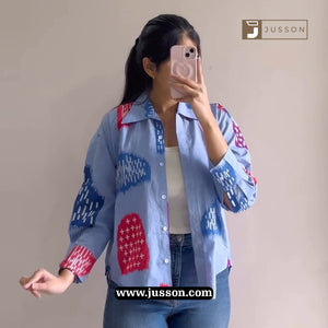 Pastel Blue Abstract Printed Casual Oversized Shirt
