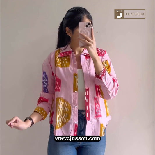 Baby Pink Abstract Printed Casual Oversized Shirt