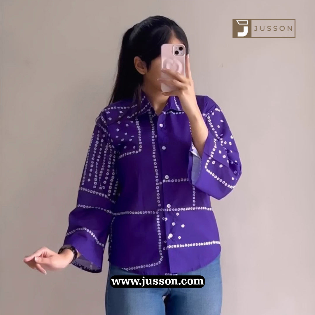 Purple Bandhni And Peacock Artwork Back Printed Casual Shirt