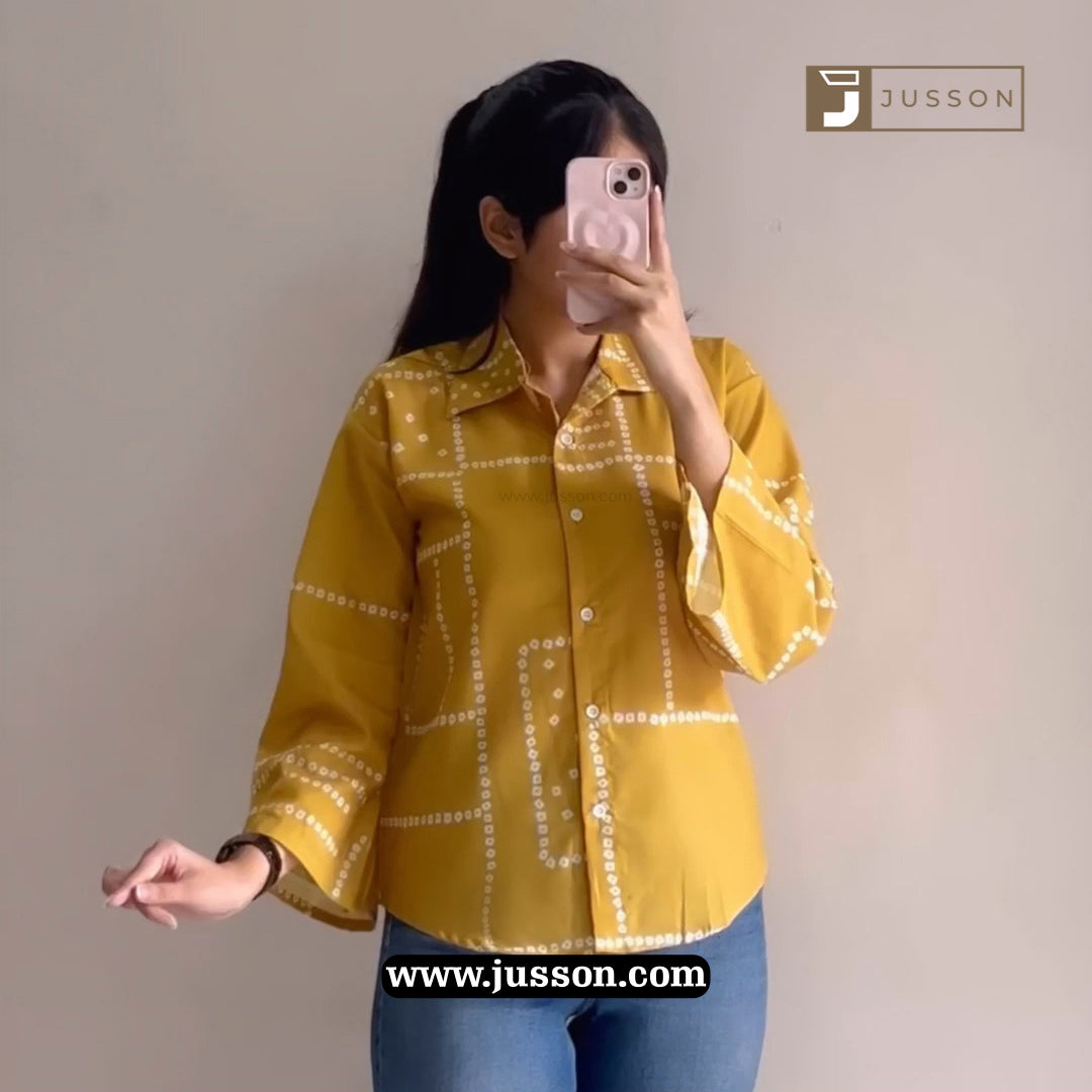 Yellow Bandhni And Peacock Artwork Back Printed Casual Shirt
