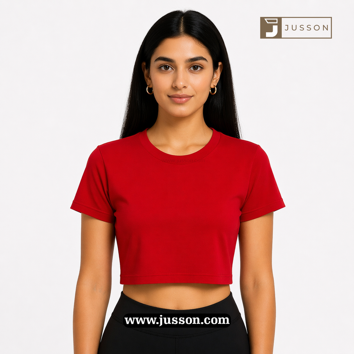 Women’s Solid Red Round Neck Half Sleeve Crop Top