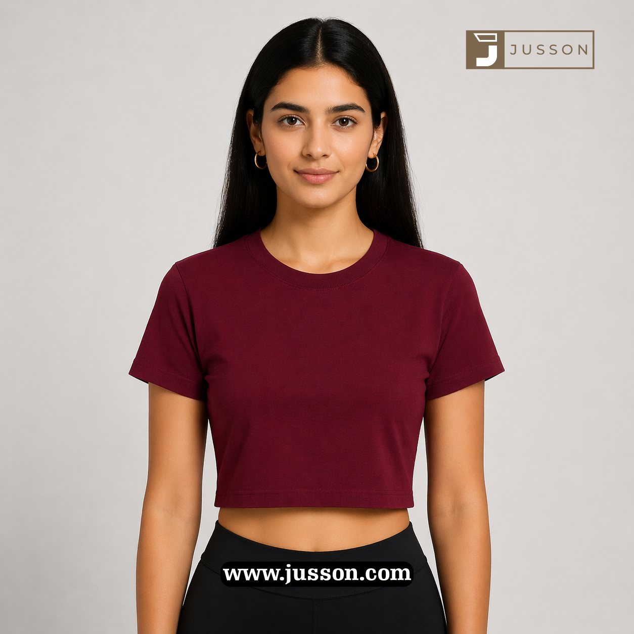 Women’s Solid Maroon Round Neck Half Sleeve Crop Top