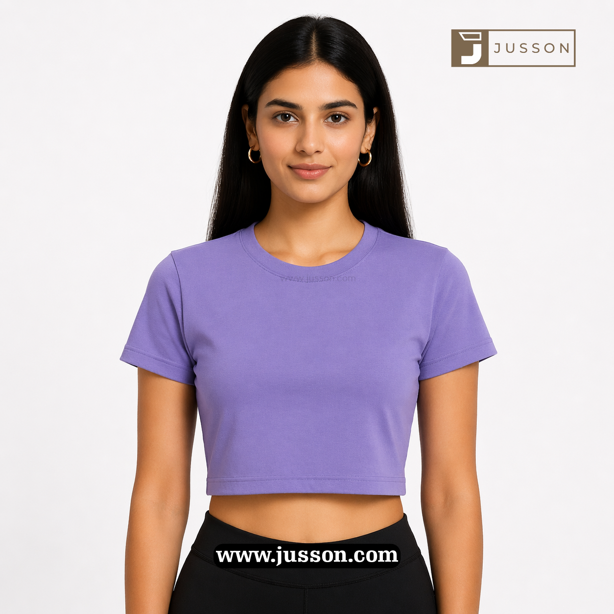 Women’s Solid Lavender Round Neck Half Sleeve Crop Top