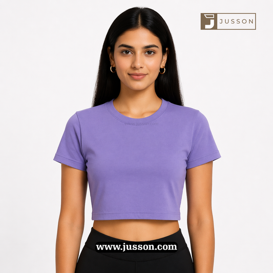 Women’s Solid Lavender Round Neck Half Sleeve Crop Top