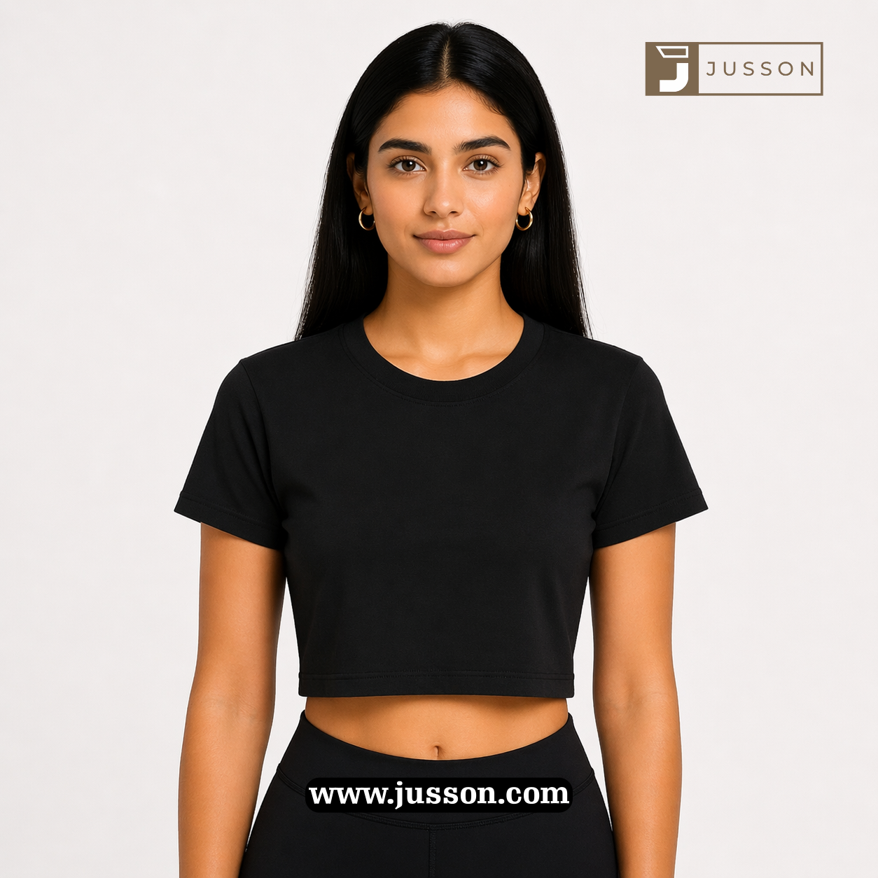 Women’s Solid Black Round Neck Half Sleeve Crop Top